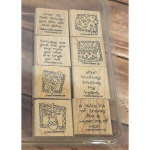2002 STAMPIN' UP! QUICK & CUTE WOOD MOUNTED RUBBER STAMP SET OF 8 EMERSON QUOTE